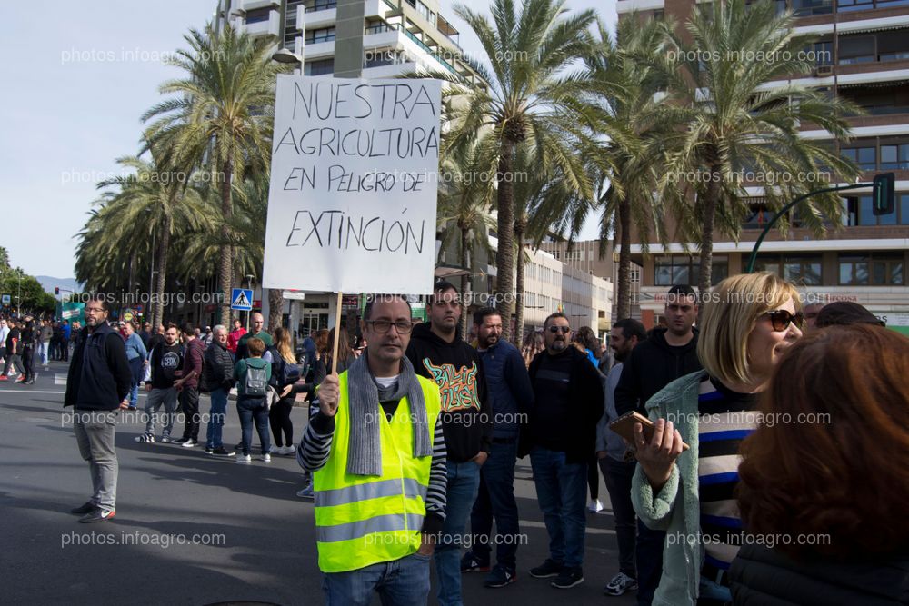 Un manifestante expresa su opinión con una pancarta durante la separación de la marcha de la manifestación en dos