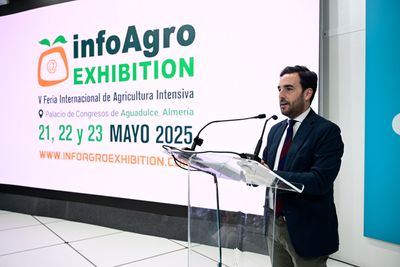 Carlos Sánchez, diputado de Promoción Agroalimentaria, durante su intervención en la Ceremonia de Entrega de Premios IE2025